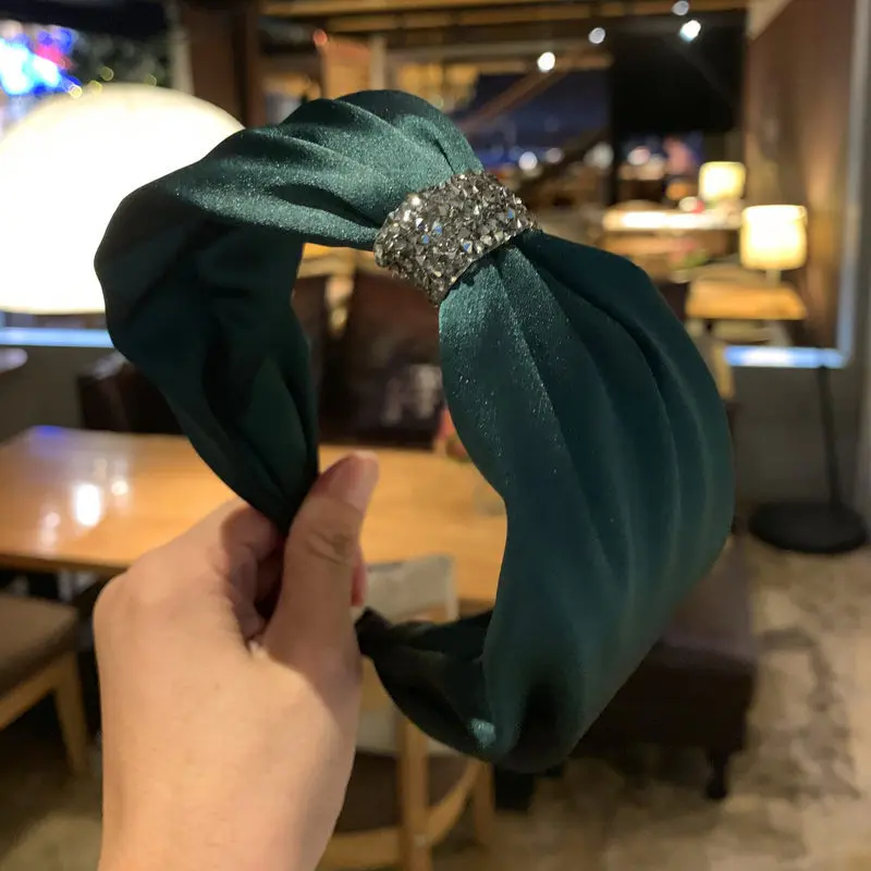 Korean women's new hair accessories Korea solid color rhinestones wide-brimmed light headband headband