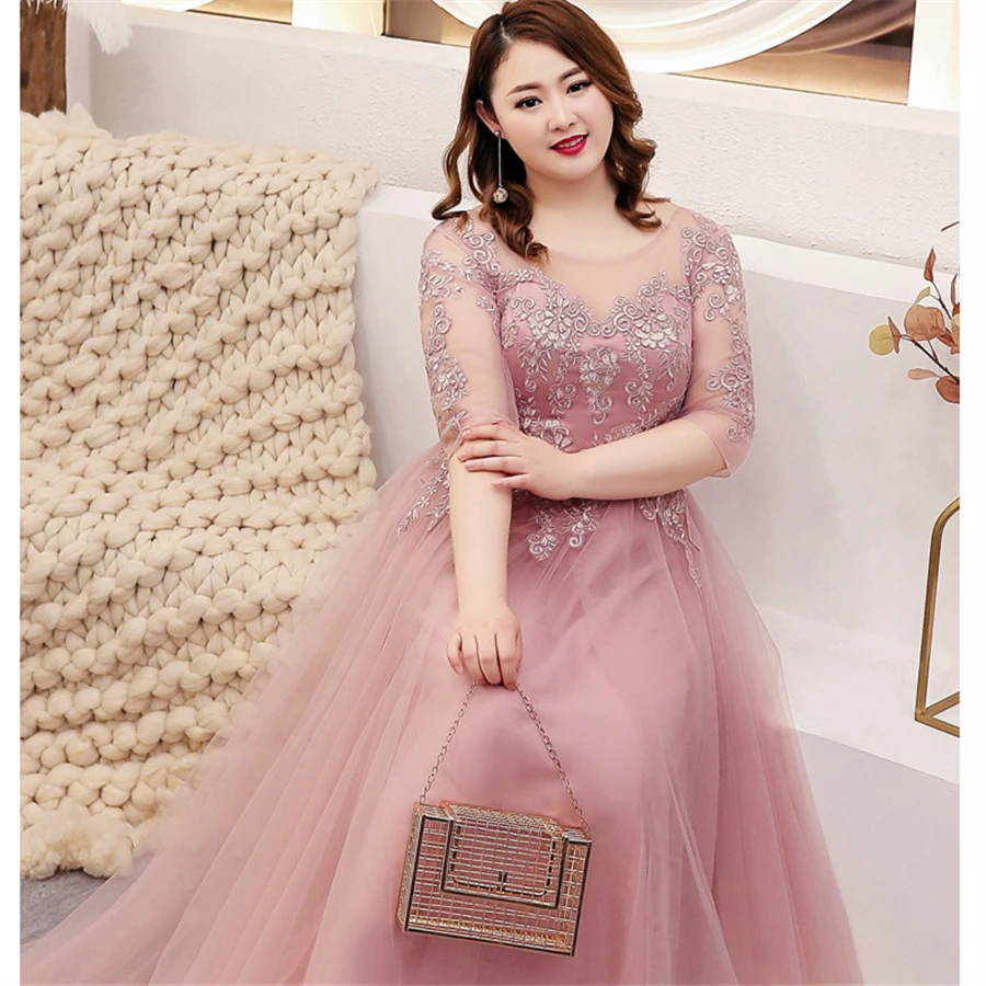 Skyyue вечернее платье с круглым вырезом длиной до пола Robe De Soiree короткий рукав женские вечерние платья плюс размер Формальные платья T086