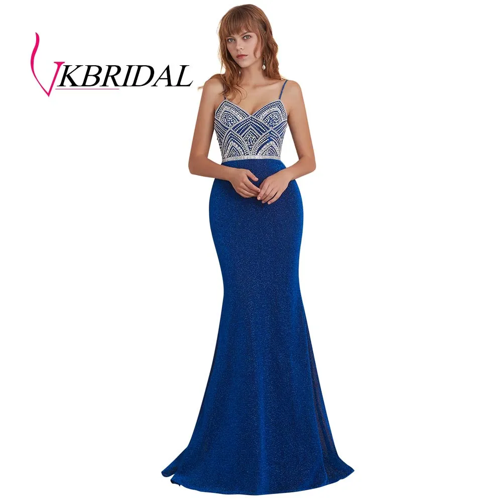 royal blue VKBRIDAL выпускные платья новые сексуальные блестящие ткани с бисером и кристаллами королевский синий формальные вечерние платья - Цвет: royal blue