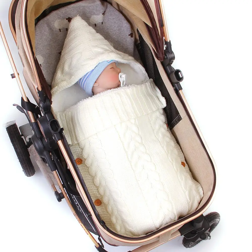 Baby Sleeping Bags Newborns Solid Knitted Swaddle Wrap Envelopes Autumn Winter Thick Warm Infant Kids Stroller Sleep Sacks 0-6M
