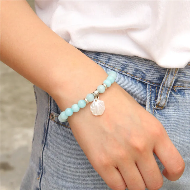 Женский Жемчужный Цветок, бусины, очаровательный браслет, натуральный камень, синие Бусины из нефрита целебная Йога, Энергетический Браслет для женщин, ювелирные изделия, подарки