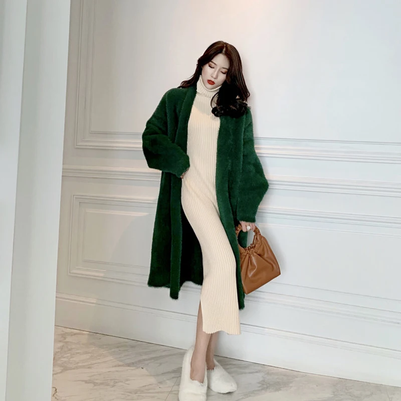 Heydress осеннее женское однотонное пальто из искусственного меха женская толстая верхняя одежда зимнее теплое длинное пальто женское элегантное зеленое пальто - Цвет: G1