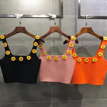 

2020 summer sexy women flower knitted short tank tops female casual tops 3 color ddxgz2