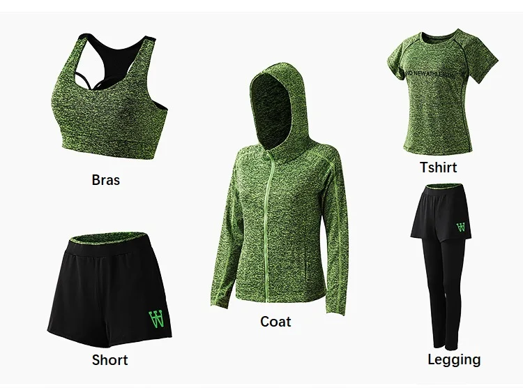 Crocosport женский спортивный костюм набор быстросохнущие тренировочные женские майки для бега Спортивная одежда для женщин s леггинсы бюстгальтер Топ 5 шт. комплект