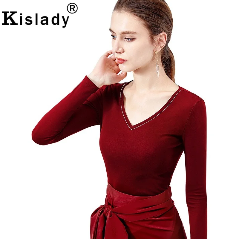 Kislady,, Женские базовые рубашки с глубоким v-образным вырезом, черные, красные, Harajuku, сексуальные тонкие сетчатые топы размера плюс, футболки с графикой на осень