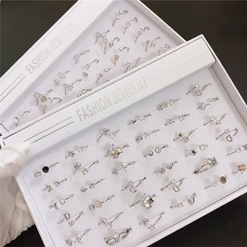 

36 Pcs/lot fashion women alloy ring luxury cheap jewelry ring wholesale with ring box
