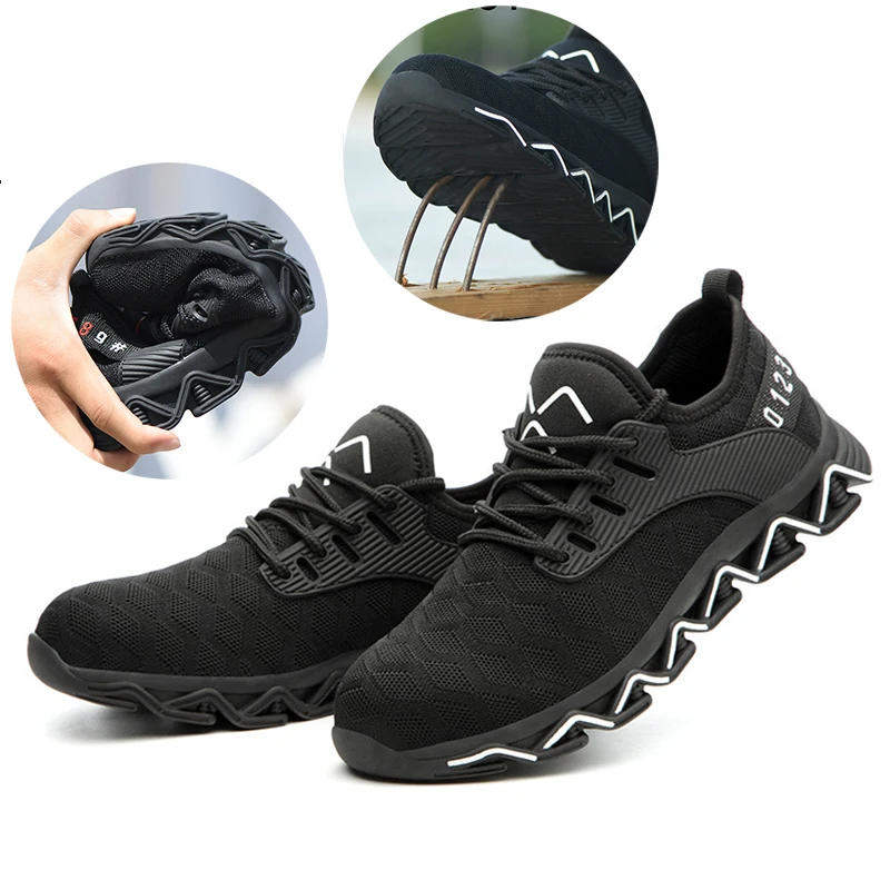 Zapatos de trabajo con puntera de acero para hombre, calzado de seguridad para construcción, ligero, elástico, transpirable, aislante, resistente al desgaste