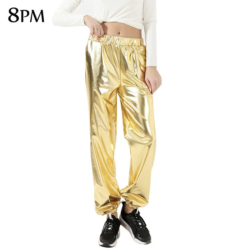 

Women's Shiny Pants Casual Trousers Sequin Hip Hop Jogger Color Shinning Sweatpants Shiny Metallic Stretch Leggings For Party