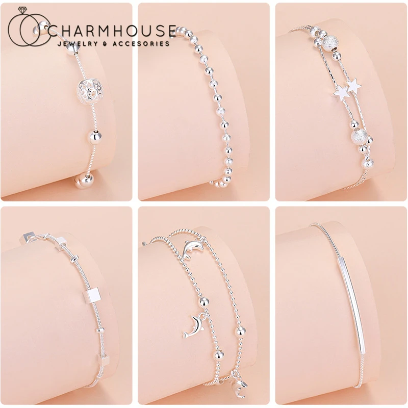 Чарм-браслет 925 Серебряное разноцветное Слои из бисера браслет-цепочка браслет