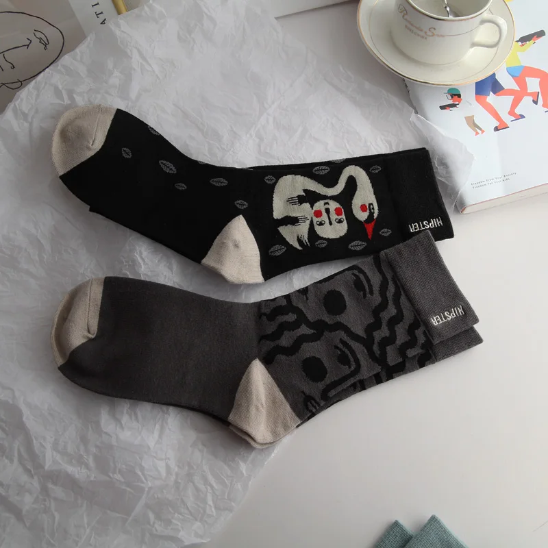 3 пары в партии, хлопковые носки для мужчин и женщин, оригинальные носки Harajuku с рисунком, милые счастливые носки, 35-43