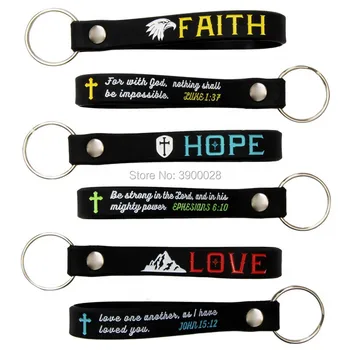

300pcs keyring Religious Christian Bible Verse Keychain Faith Hope Love wristbands silicone bracelets