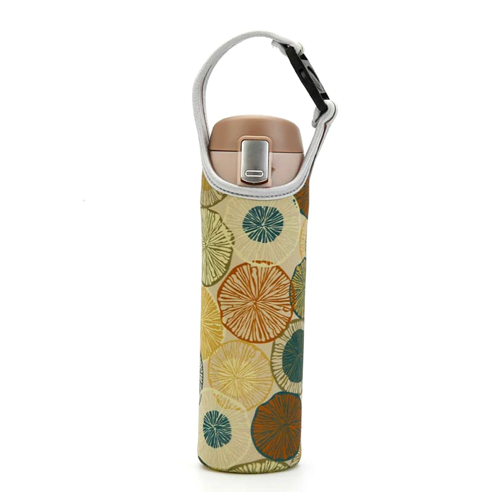 Складной чехол для переноски, защитный чехол для бутылки с водой, сумка для хранения с ремешком, для спорта, кемпинга, питьевой чашки, чехлы, держатель - Цвет: Yellow lemon