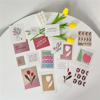 17 Sheets Ins Tulip Card Set Simple Style Flowers English Greeting Postcard Card Background Decoration Picture Diy Wall Sticker simple style professional abs card dealer shoe black