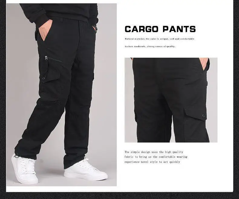 Men's casual trousers winter warm overalls wear-resistant work trousers loose, straight and multi-pocket military trousers slim fit cargo pants