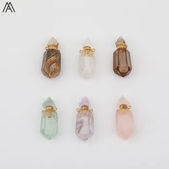 

Natural Smoky Color Quartz Stainless Steel Perfume Bottles Pendant Necklace Women GemsStone Essential Oil Bottle Necklace Charms