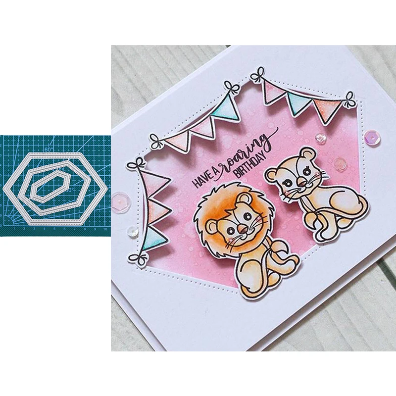 

Popular 3-piece Set Hexagon Hollow Decorative Frame Metal Cutting Dies For DIY Scrapbooking Album Craft Embossing New Dies