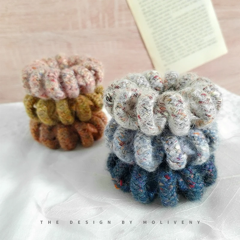

New 3Pcs/Set Furry Chenille Telephone Wire Line Hair Tie Spiral Shape Rubber Elastic Hairband Ponytail Holder Women Accessories