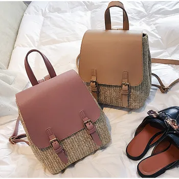 

Women Straw Woven Backpack Female Back Pack Teenage Girls High Quality Backpacks Ladies Travel Bags Hawaii Rucksack
