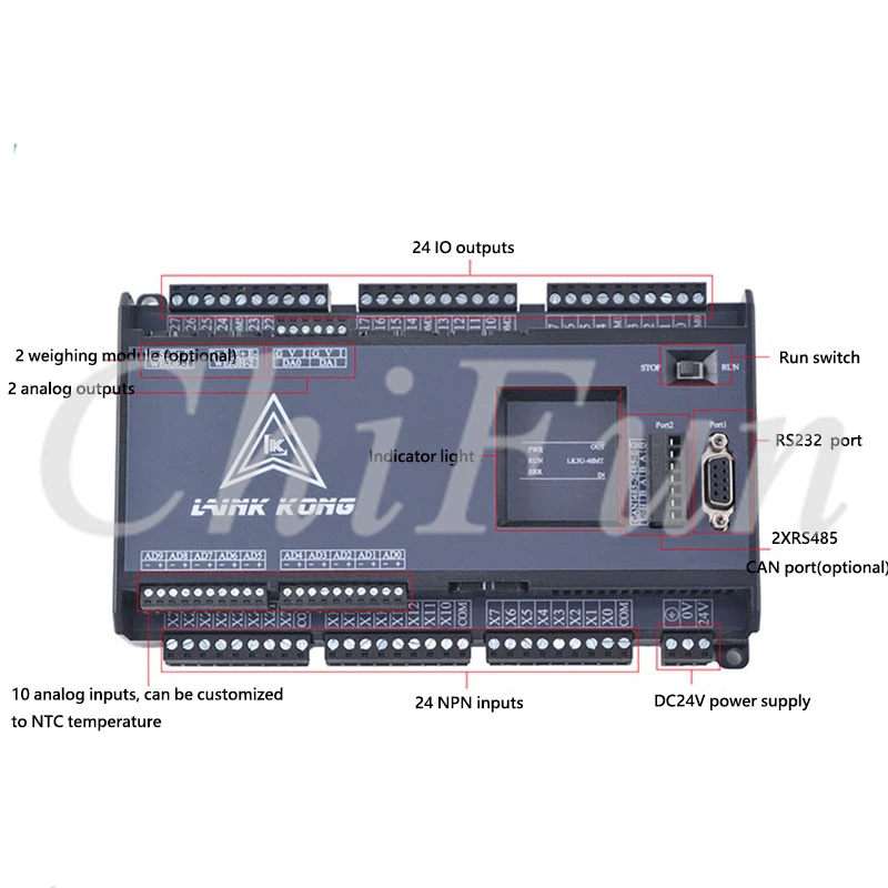 PLC industrial control board FX3U-48MR 24 input relay output 10AD(0-10V) 2DA RS232 2*RS485 Support HMI and expansion | Обустройство