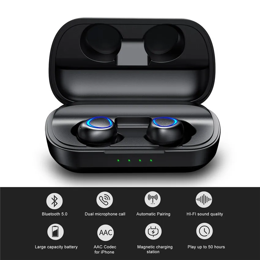 TYPE-C интерфейс TWS Беспроводная Спортивная Bluetooth 5,0 гарнитура стерео Бас Игровые наушники с микрофоном 2600 мАч Мобильная зарядная коробка
