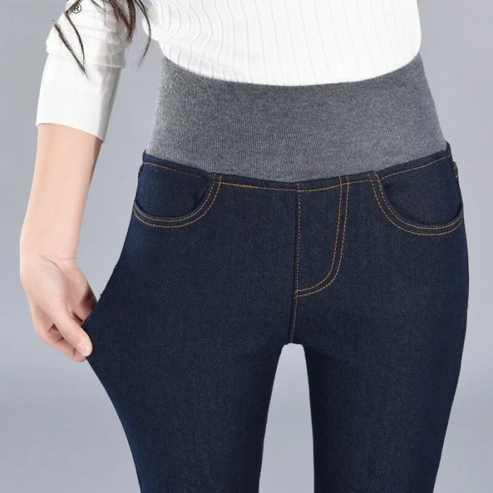 Женские зимние толстые теплые флисовые джинсы с высокой талией брюки Узкие уличные LL@ 17