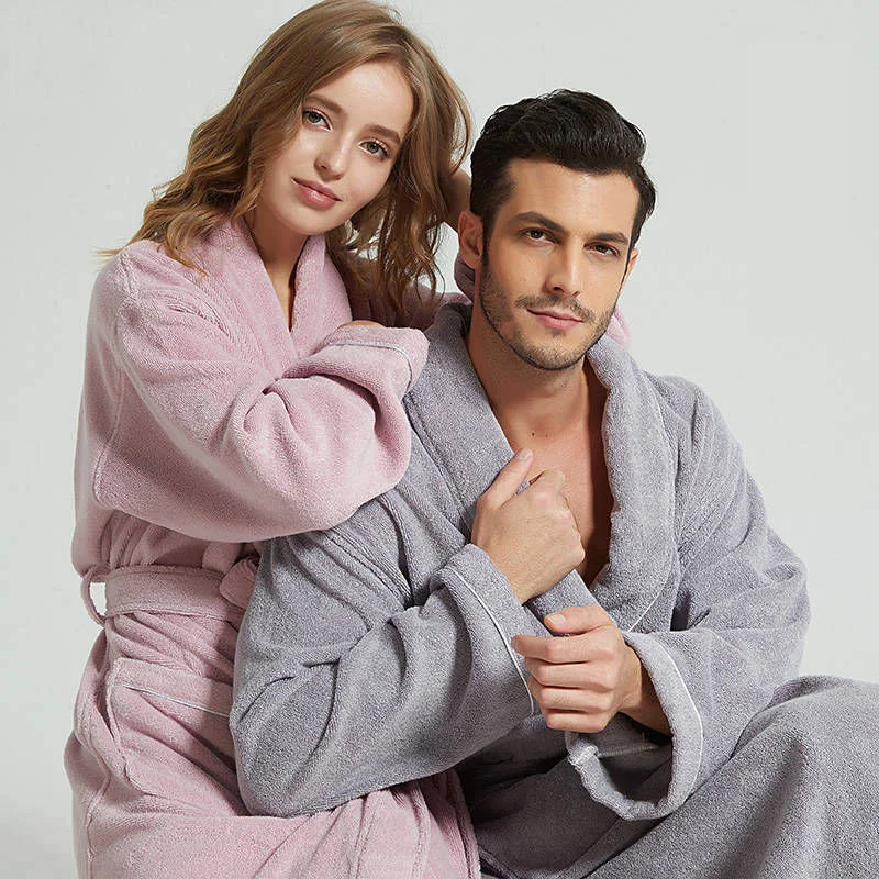 Winter Warm Homewear Casual Robe Men Women Toweling Terry Robe Cotton Bathrobe Soft Ventilation Sleeprobe