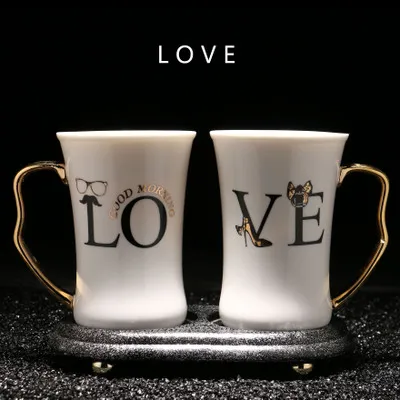 

one pair sale LOVERS Ceramic Bathroom mouthwash and toothbrushing cup with handle holder toothbrush and toothpaste Storage mug