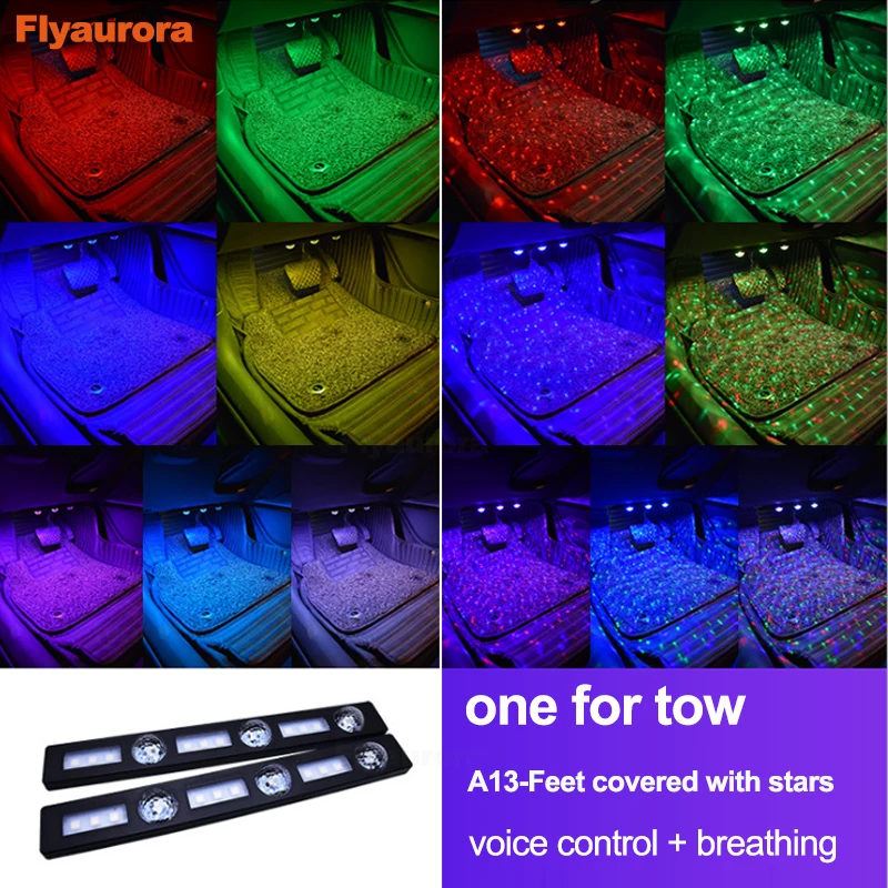 Новая автомобильная лампа для ног, окружающие лампы RGB Usb/беспроводной пульт дистанционного управления/управление музыкой/несколько режимов, декоративный неоновый светильник для автомобильного интерьера - Испускаемый цвет: A13 1for2