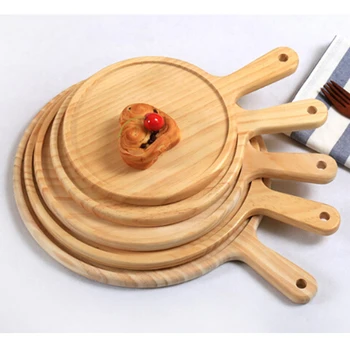 

Wooden Pizza Dish Round Handheld Pizza Baking Pan Cake Stone Cutting Board Platter Cake Bakeware Kitchen Tool Accessories