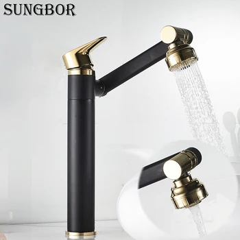

Black/gold/chrome basin faucet single cold and hot water faucet and 1080° space rotation lucky cat style lengthen basin faucet