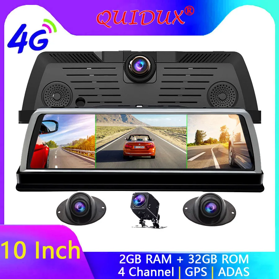 QUIDUX 4-канальный wifi Автомобильный видеорегистратор Камера 4G ADAS gps-навигация Dash Cam Full HD 1080P видео рекордер 1" ips Android OS приборная панель