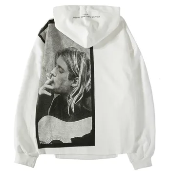 

EWQ / Kurt Cobain Print Hoodie Men Hip Hop Casual Punk Rock Pullover Hooded Sweatshirts Streetwear 2019 Fashion Tide Tops 9A283