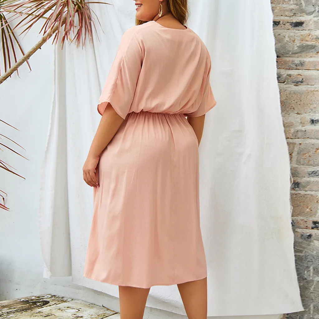 Женское платье, vestidos de verano vestido vadim ropa mujer, платья vestidos verano mujer, повседневное однотонное XL-4XL с коротким рукавом Z4