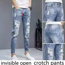 

2021spring and Autumn Jeans Men's Slim Fit Skinny Korean Style Light Color All-Matching Ripped Casual PantsStraight Forward