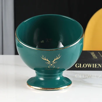

Luxury Phnom Penh Ceramic Dark Green Storage Box Elk High Foot Oblique Mouth Bowl Home Decoration Fruit Snack Food Storage Tray
