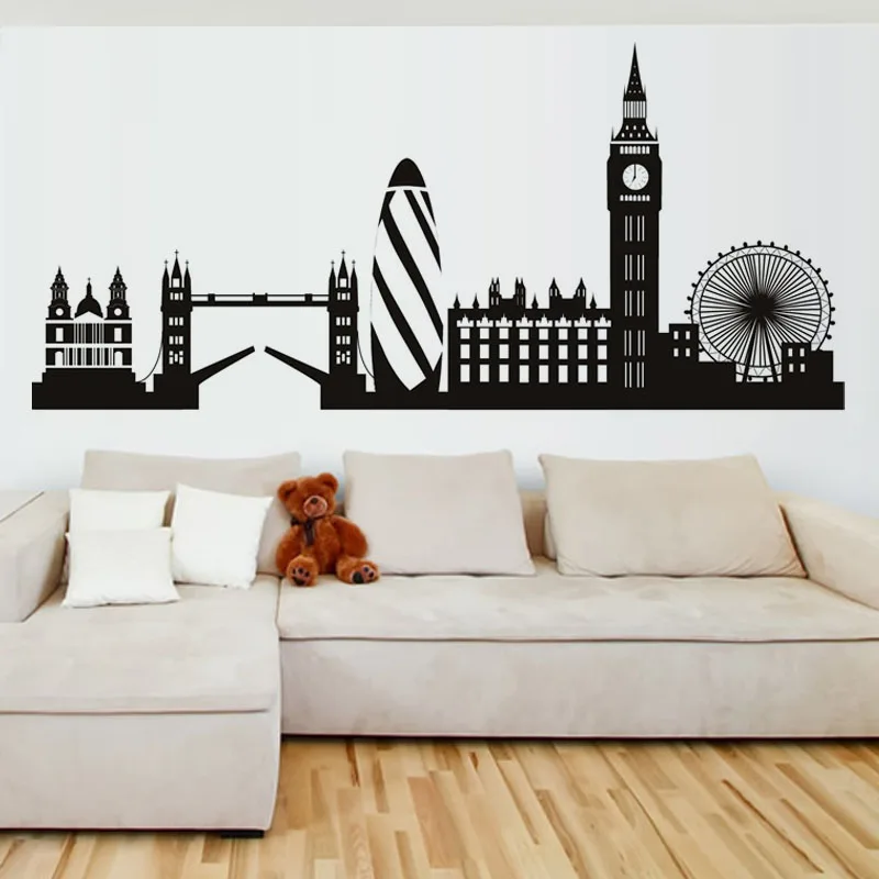 

London Skyline Wall Sticker City Silhouette England London Scape Wall Decal Living Room Bedroom Office Home Wall Art Vinyl Mural