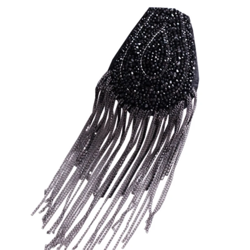 Stage Costume Epaulet Shoulder Jewelry Chain Tassel Chain Black