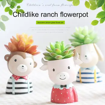 

Cartoon Animals Resin Plant Pots Flower Planter Cute Creative Home Decor Desktop Statue Office Flowerpot Vase Bonsai Balcony