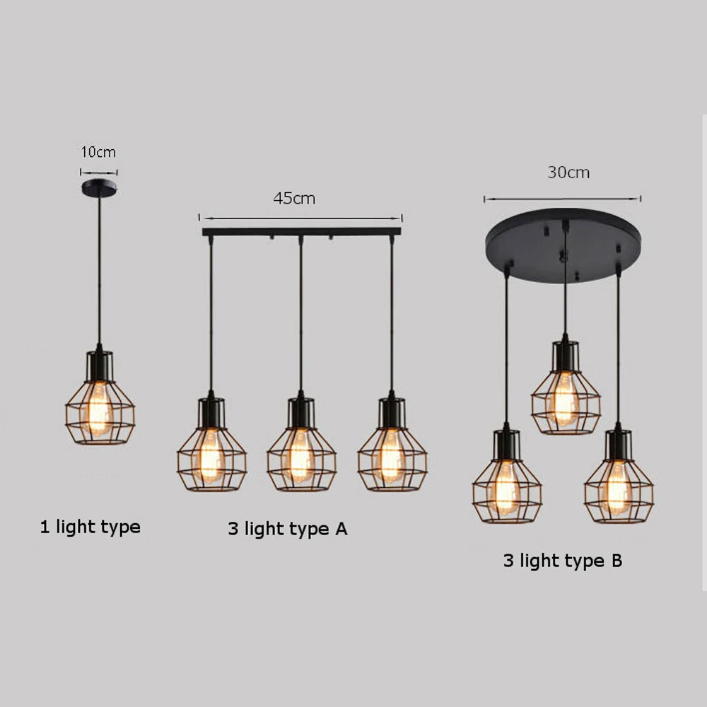 E27 Led Vintage Cage Pendant Lights Indoor Lighting Retro Light Fixture Pendant Lamps For Living Room Decor For Kitchen Lamp