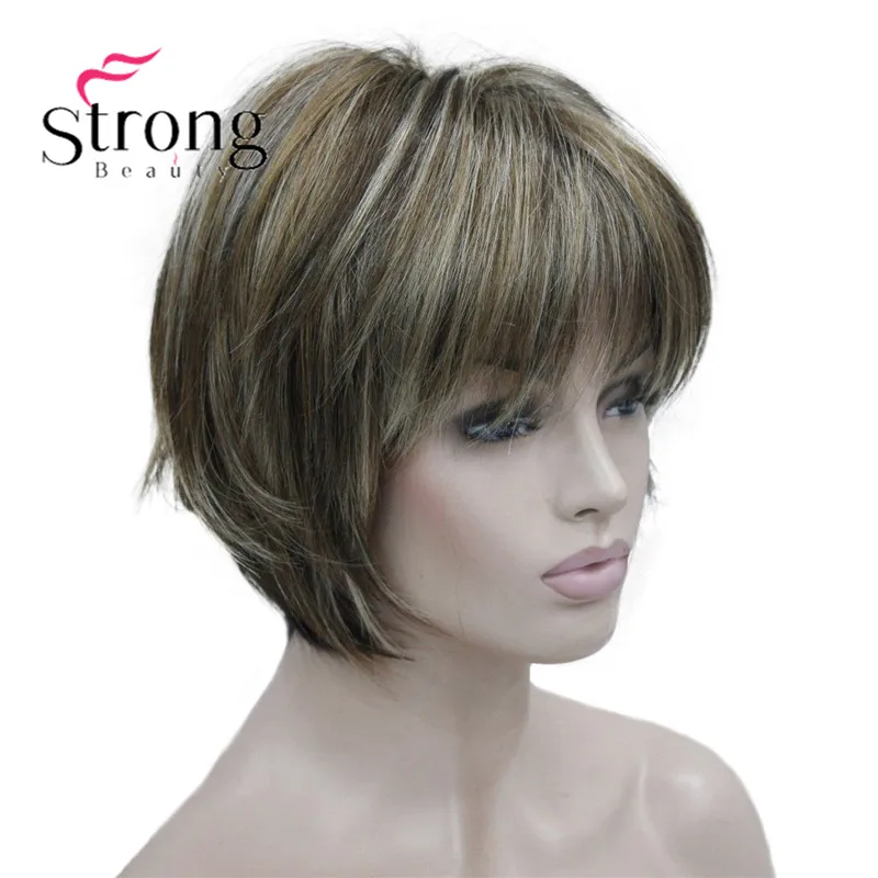 5969 245T-8 charming brown & yellow blonde & blonde three tone mix women' short straight wig (5)