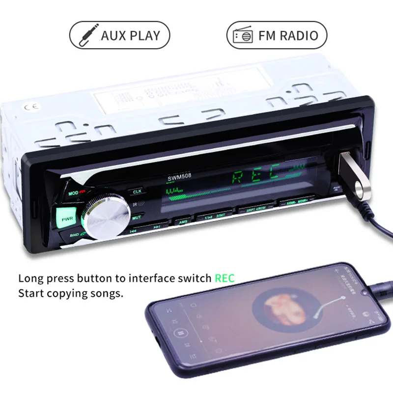 Автомобильный стерео MP3-плеер FM беспроводной AUX Bluetooth 4,0 многофункциональная 12V 50W красочная функция освещения