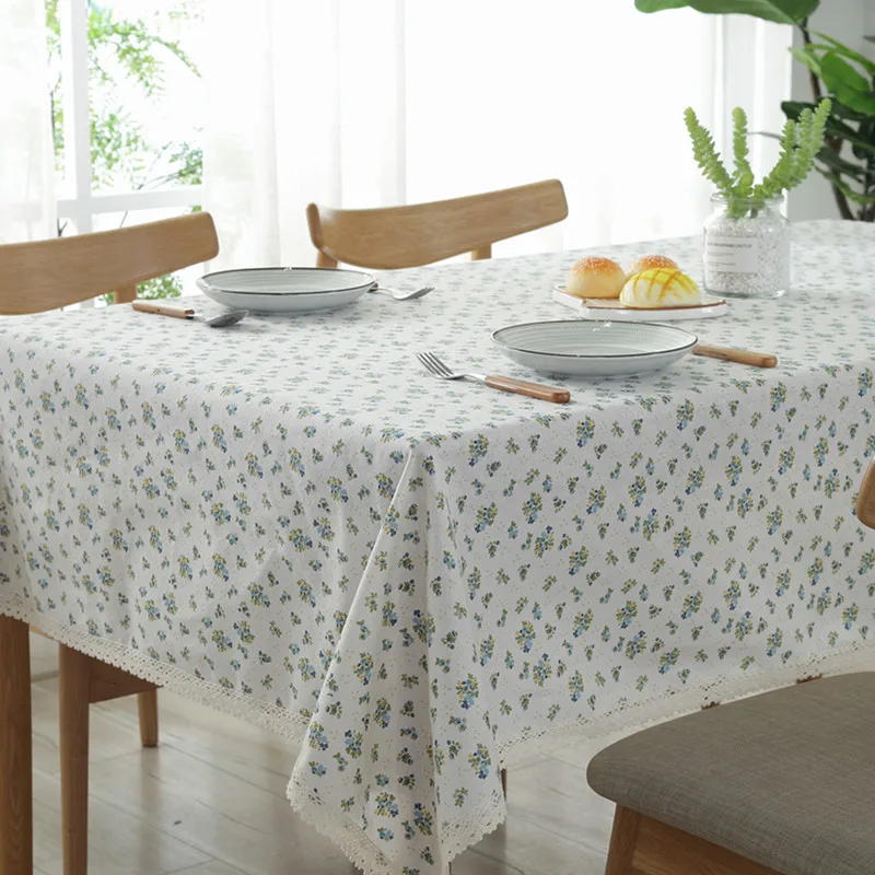 Japanese and Korean small fresh tablecloths Blue pink small floral