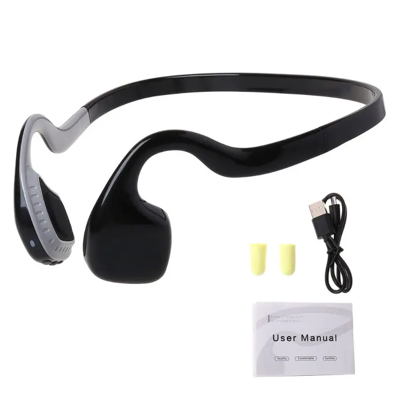 Черный Спортивные наушники Bone Conduction Bluetooth 5,0, беспроводные наушники с микрофоном - Цвет: Черный