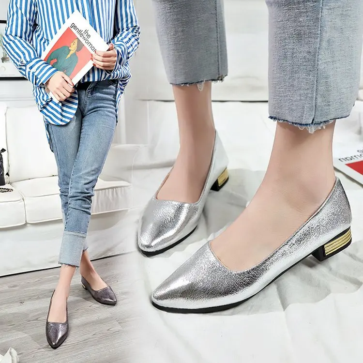 

2019 Spring And Autumn New Style Korean-style Shoes Slip-on Loafers Low Heel Pointed Shallow Mouth Students WOMEN'S Casual Shoes