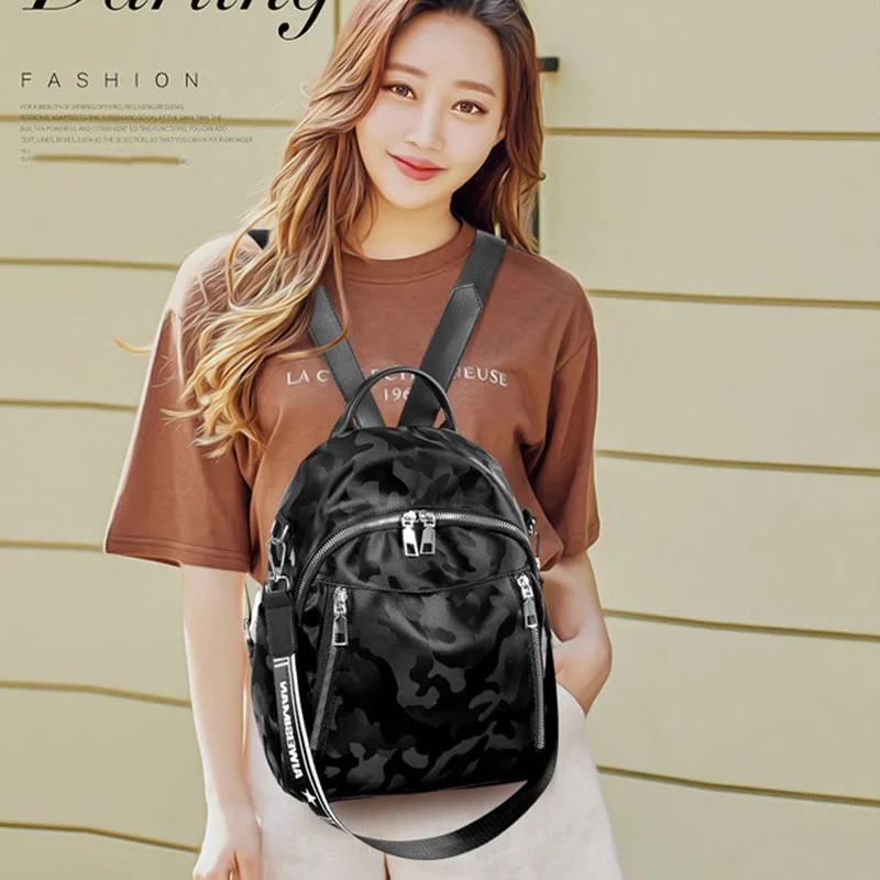 Backpack high quality PU camouflage fabric new youth girl student bag fashion multi-function travel bag black