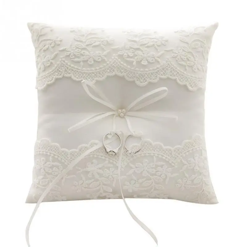

Romantic Embroidered Flowers Decor European Bow Cushion Wedding Ring Pillow
