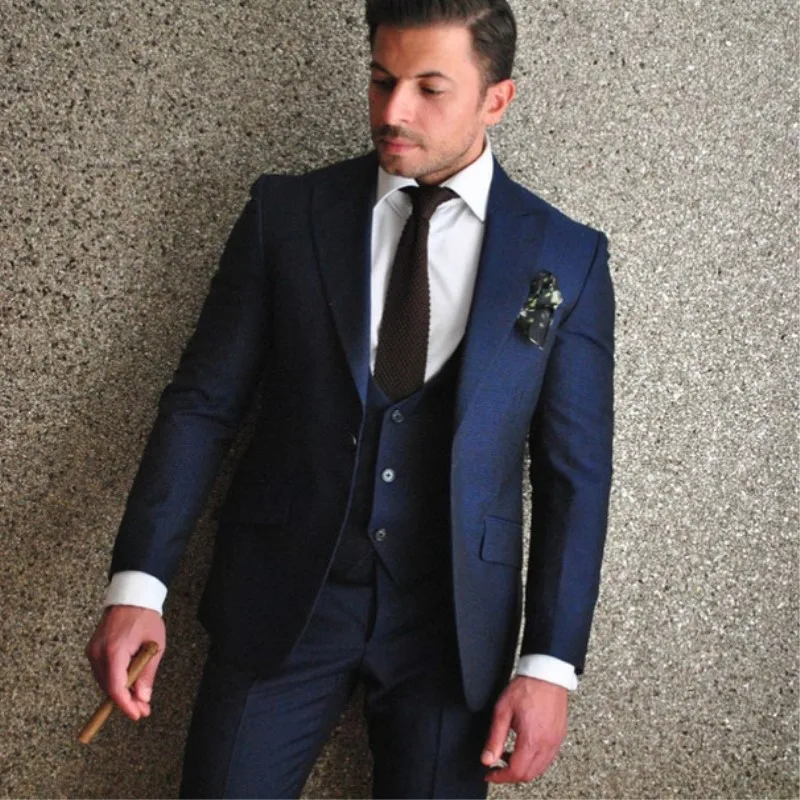 

2018 Navy Blue Wedding Suits Mens Suits Slim Fit Formal Custom Made Smoking 3 Pieces Mens Suit Blazer Jacket Masculino