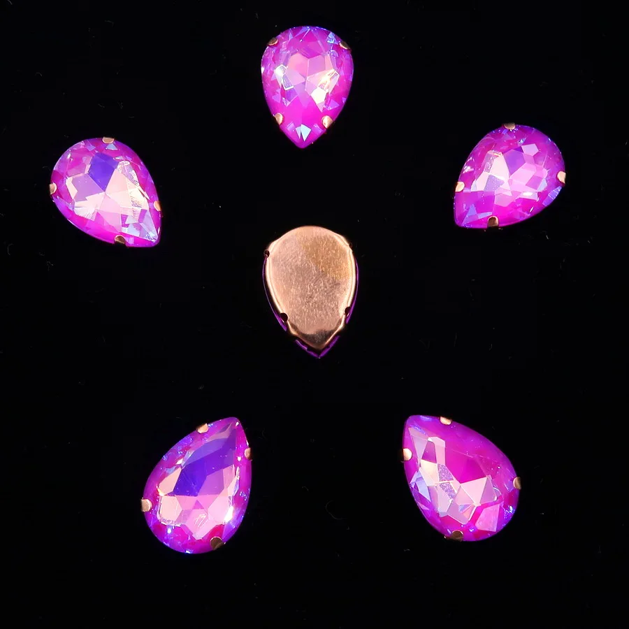 A42 Fuchsia AB Золотые коготь настройки 7*10 10x14 13*18 мм желе конфеты и AB цвета стекло кристалл капли воды пришить стразы аппликация для обуви сумки diy - Цвет: A42 Fuchsia AB