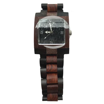 

luxury brand square ebony wood red wood business wrist watch