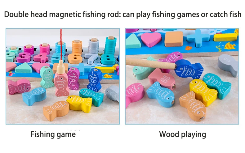 Многофункциональный бревна раннего образования детей Монтессори шесть в одном Рыбалка рисунок соответствующие игрушки головоломка подарок для детей